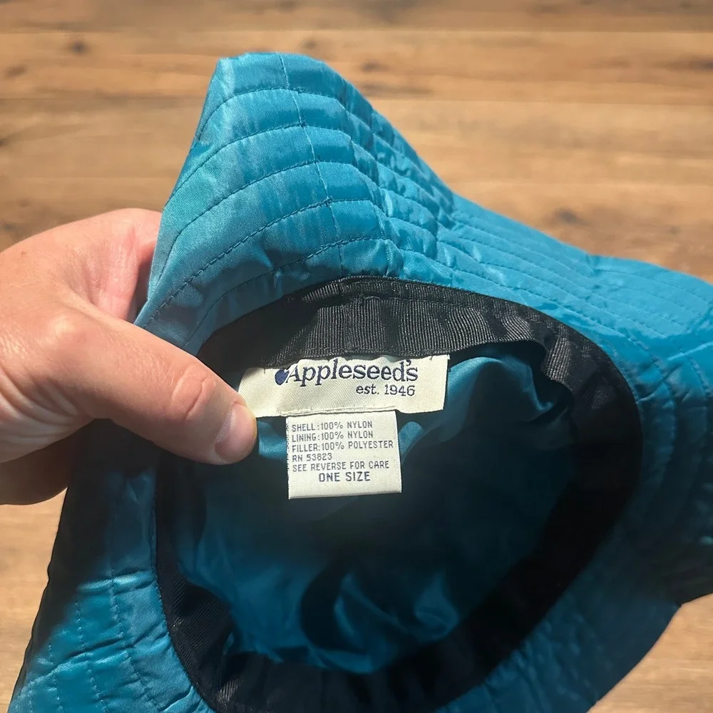 Vintage Appleseeds Teal Blue Quilted Bucket Hat Womens One Size